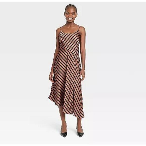 Women's Midi Slip Dress - A New Day Brown Striped S - Picture 1 of 4